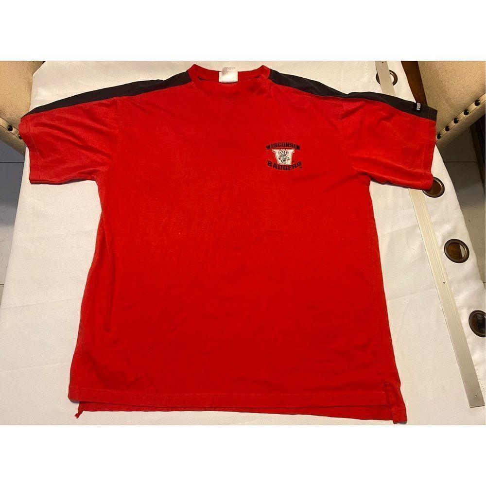 Vintage Wisconsin Badgers Shirt Mens 2XL Red Puma Athletic Embroidered College